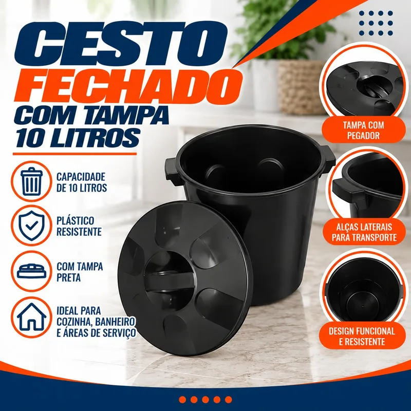 Cesto Fech 10 Lts Preta Tp Preta Jaguar (3076)