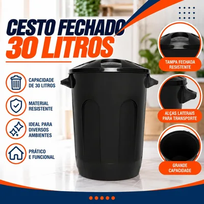 Cesto Fech 30 Lts Preta Tp Preta Jaguar (3078)
