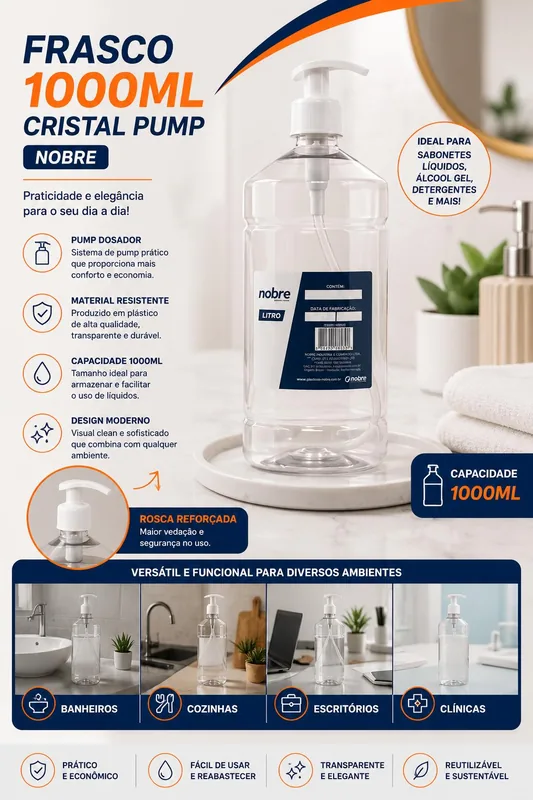 Frasco 1000ML Cristal Pump Nobre (42856)