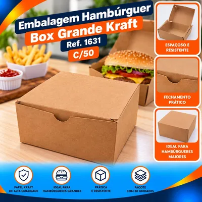 Embalagem Hamburguer Box Grande Kraft (1631) C/50