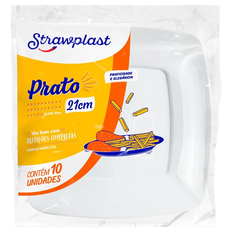 Prato Branco Quadrado 21X21CM Straw. (10270091) C/10