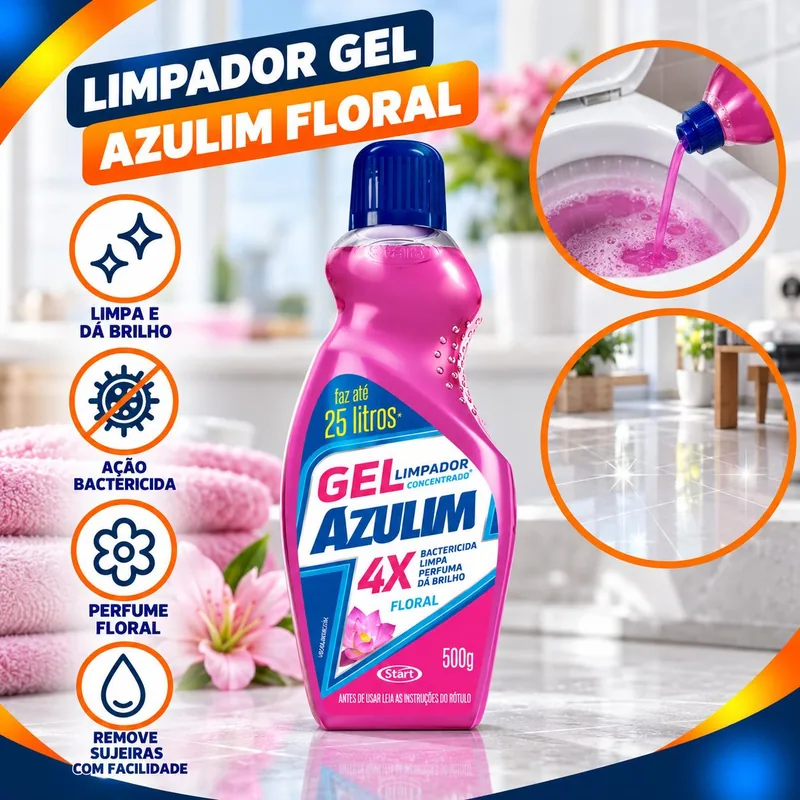 Desinfetante Limpador Gel Azulim Floral 500G