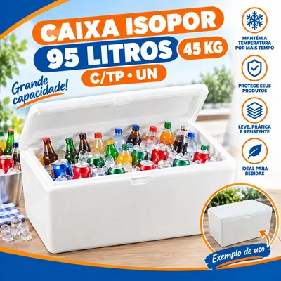 Caixa Isopor Alim 95L (45KG) C/tp Un